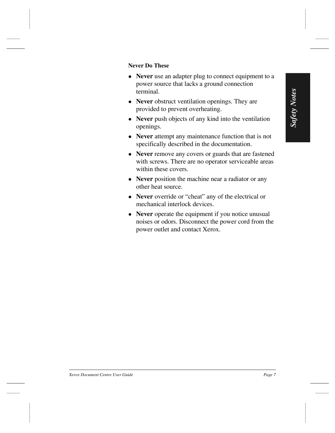 Xerox 240 DC, 470 ST, 460 ST, 470 DC, 460 DC, 255 DC, 265 DC manual LNever Do These 