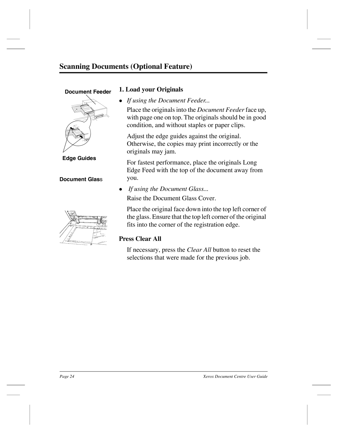 Xerox 460 ST, 470 ST, 470 DC, 460 DC, 255 DC, 240 DC, 265 DC manual Scanning Documents Optional Feature 