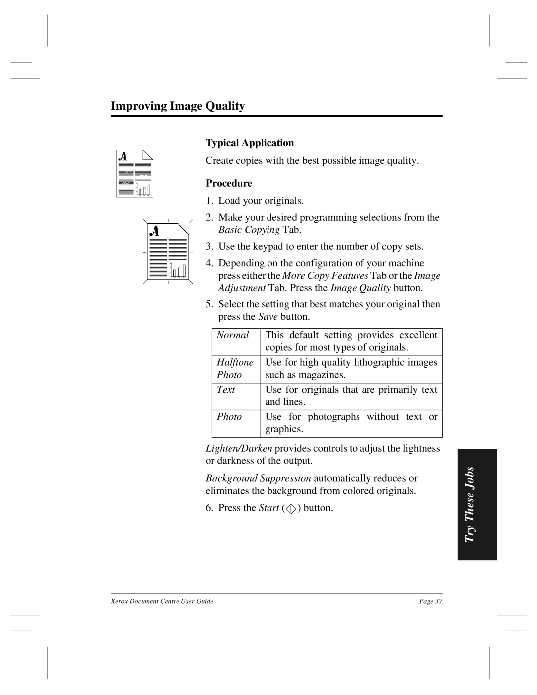 Xerox 470 ST, 460 ST, 470 DC, 460 DC, 255 DC, 240 DC, 265 DC manual Improving Image Quality 