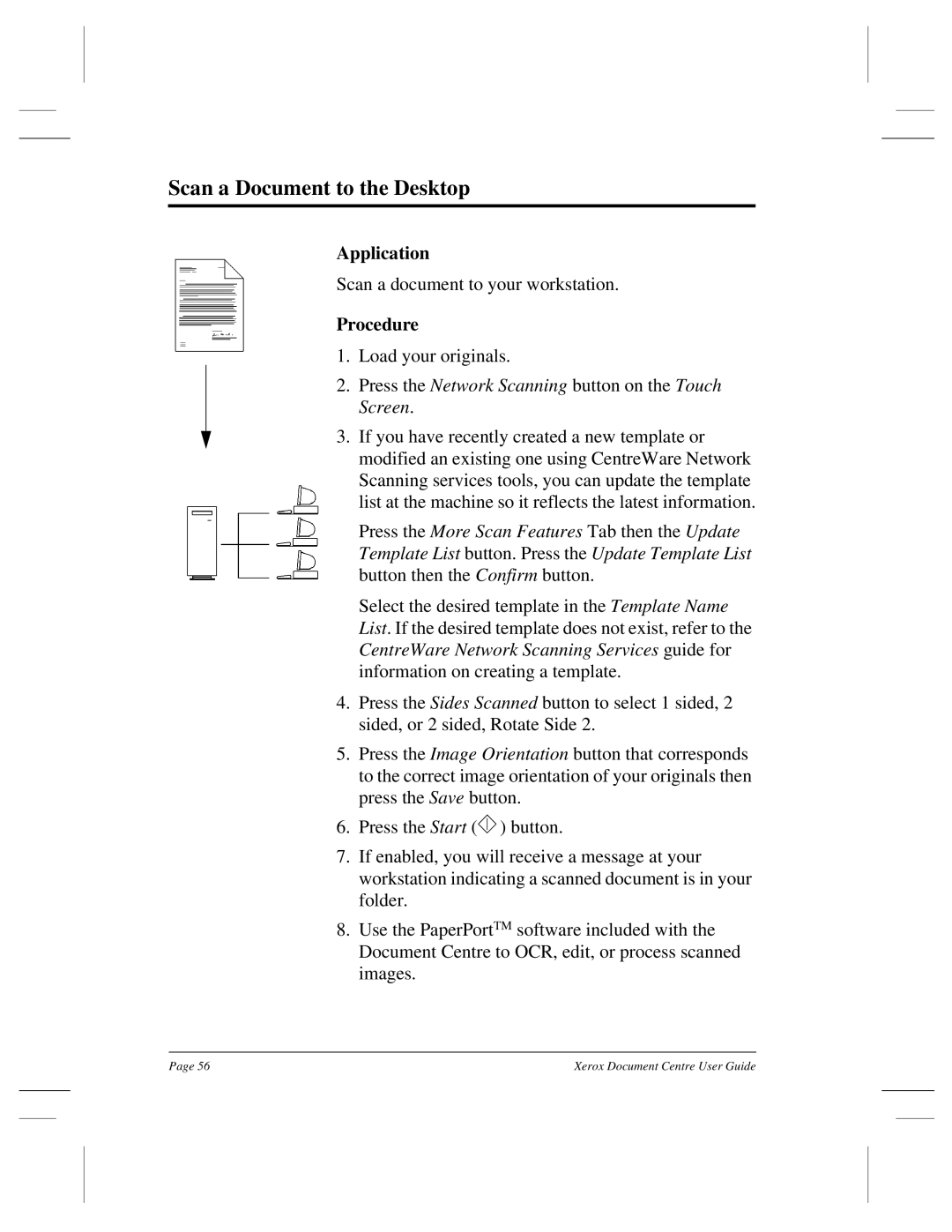 Xerox 240 DC, 470 ST, 460 ST, 470 DC, 460 DC, 255 DC, 265 DC manual Scan a Document to the Desktop 