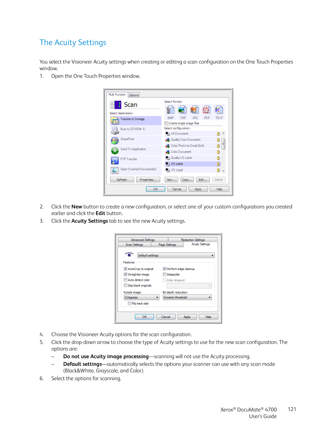 Xerox 4700 manual Acuity Settings 