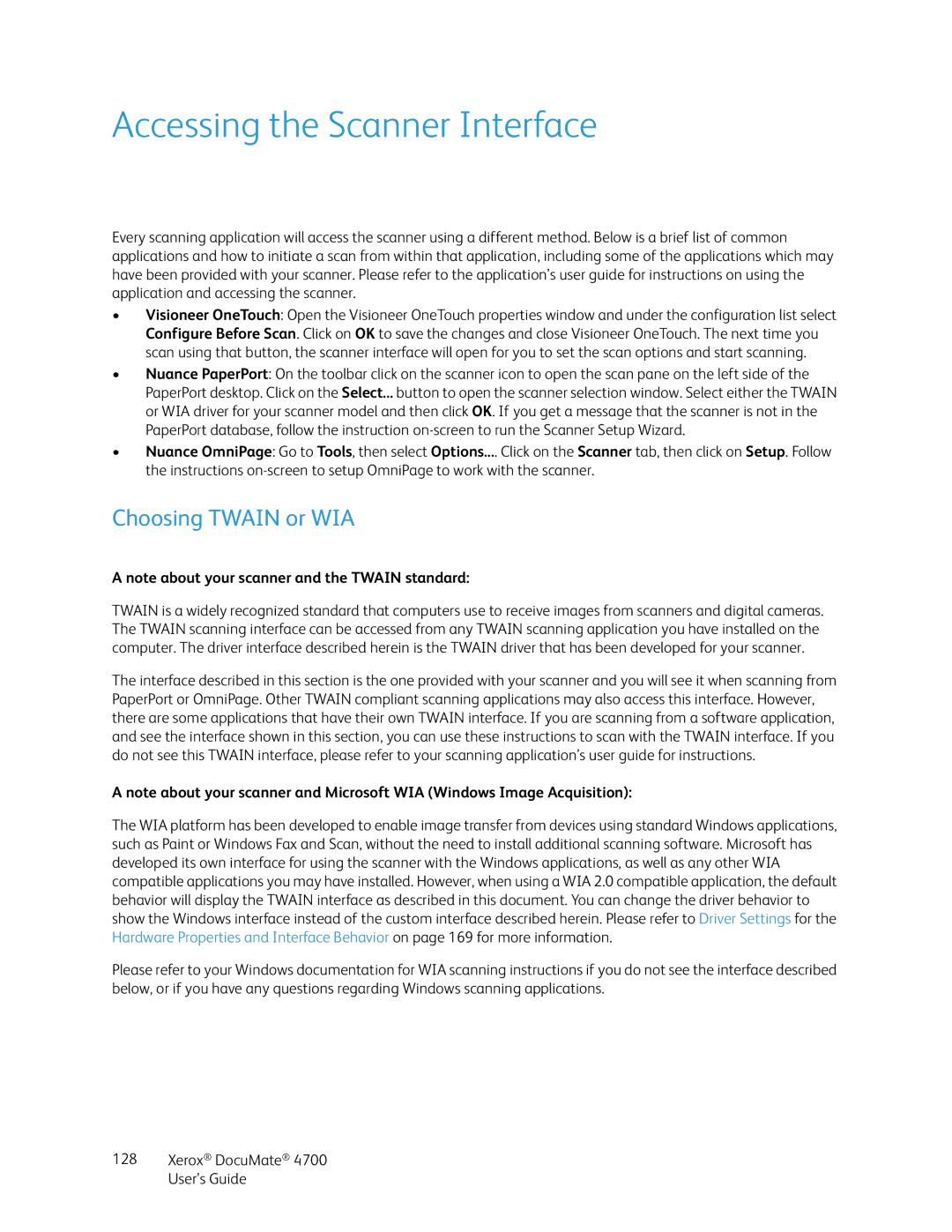 Xerox 4700 manual Accessing the Scanner Interface, Choosing Twain or WIA 