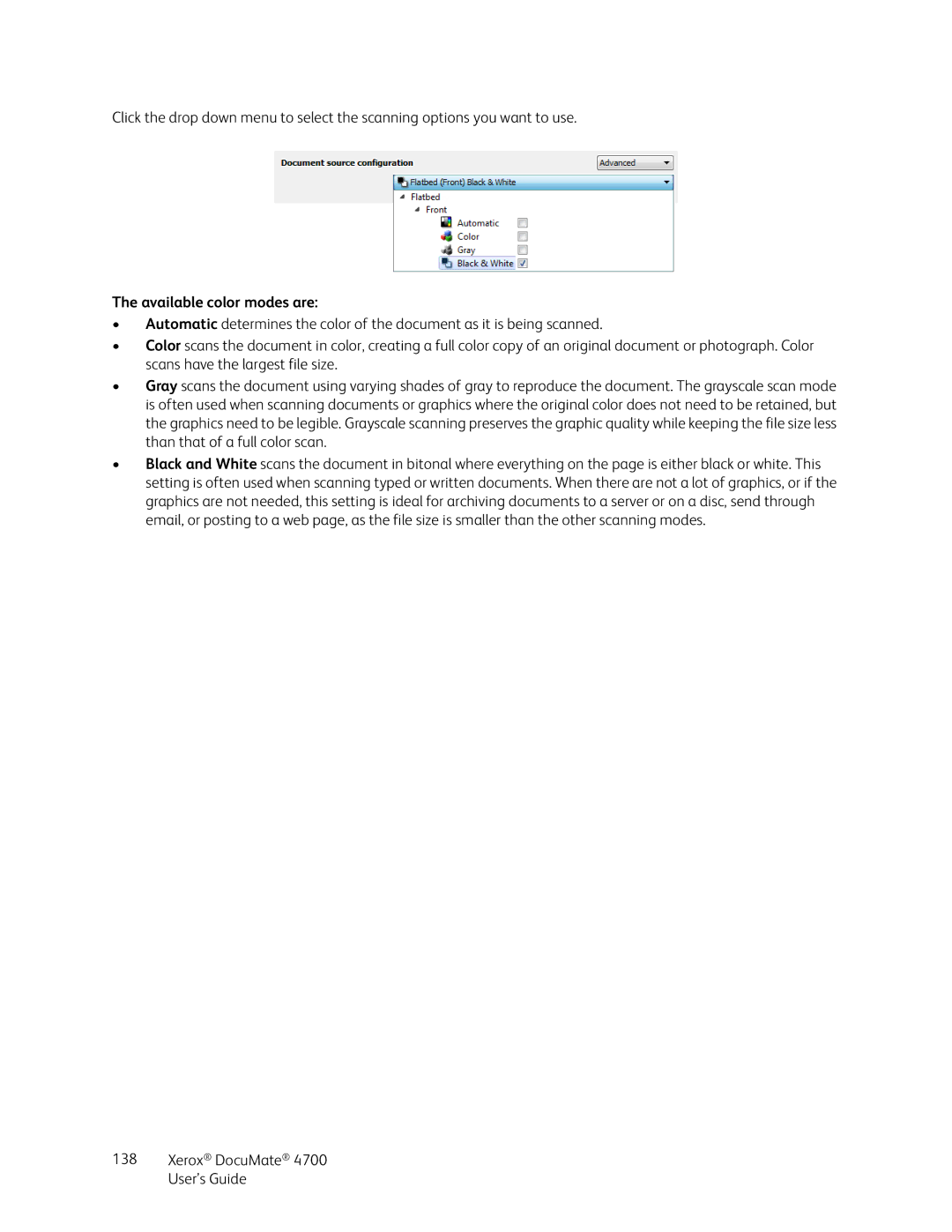 Xerox 4700 manual Available color modes are 