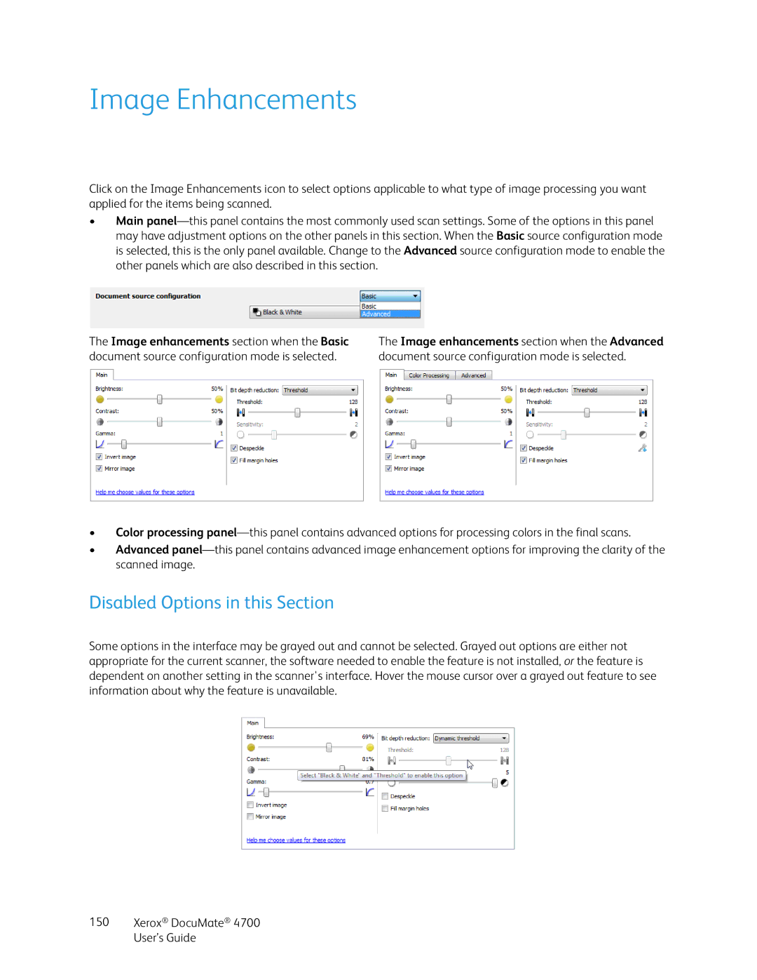 Xerox 4700 manual Image Enhancements, Disabled Options in this Section 