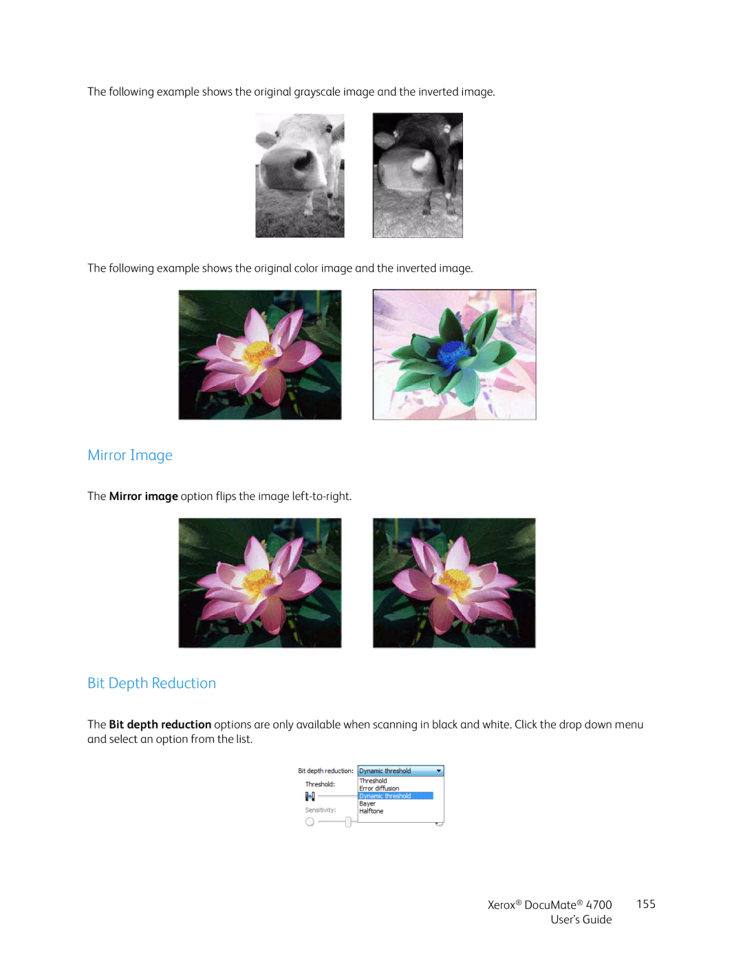 Xerox 4700 manual Mirror Image, Bit Depth Reduction 