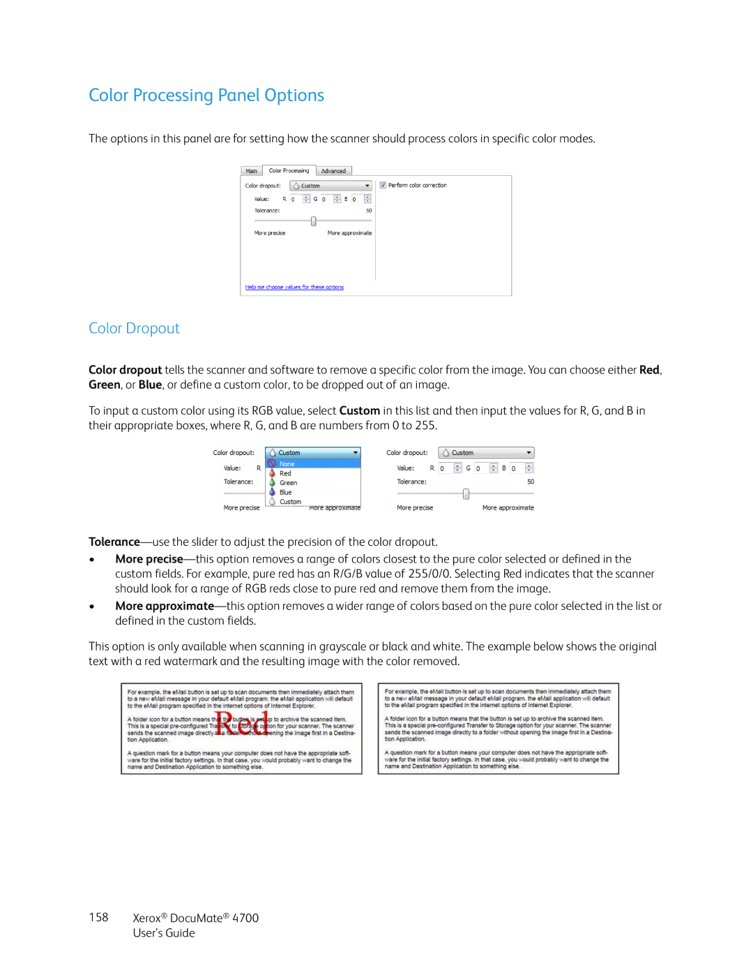 Xerox 4700 manual Color Processing Panel Options, Color Dropout 