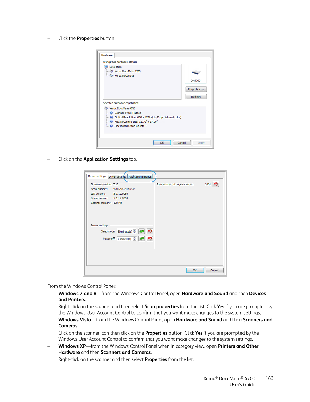 Xerox 4700 manual Click on the Application Settings tab 