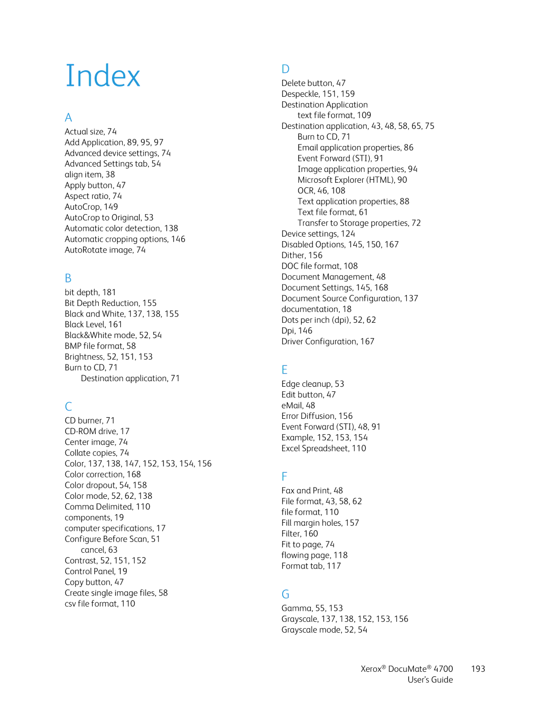 Xerox 4700 manual Index 