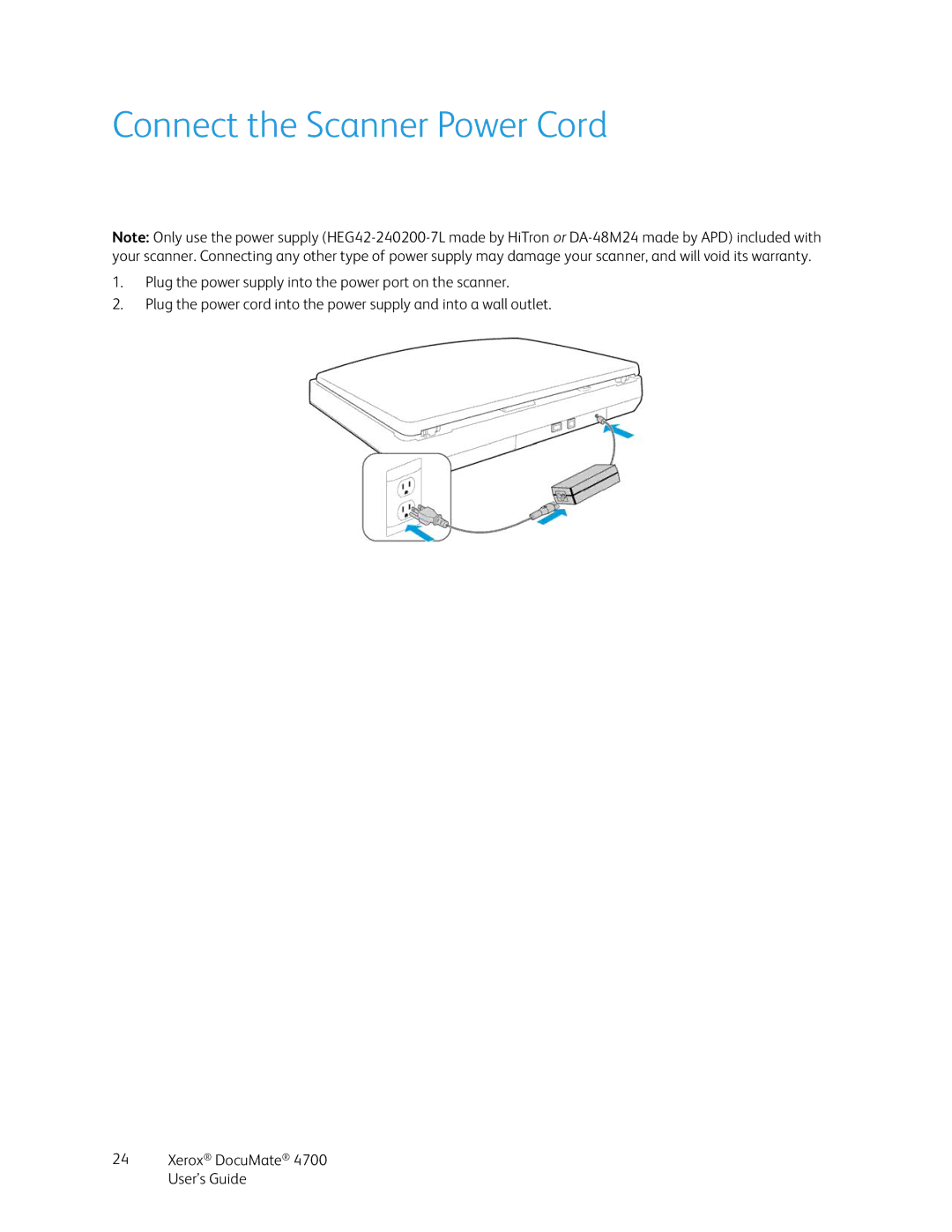 Xerox 4700 manual Connect the Scanner Power Cord 