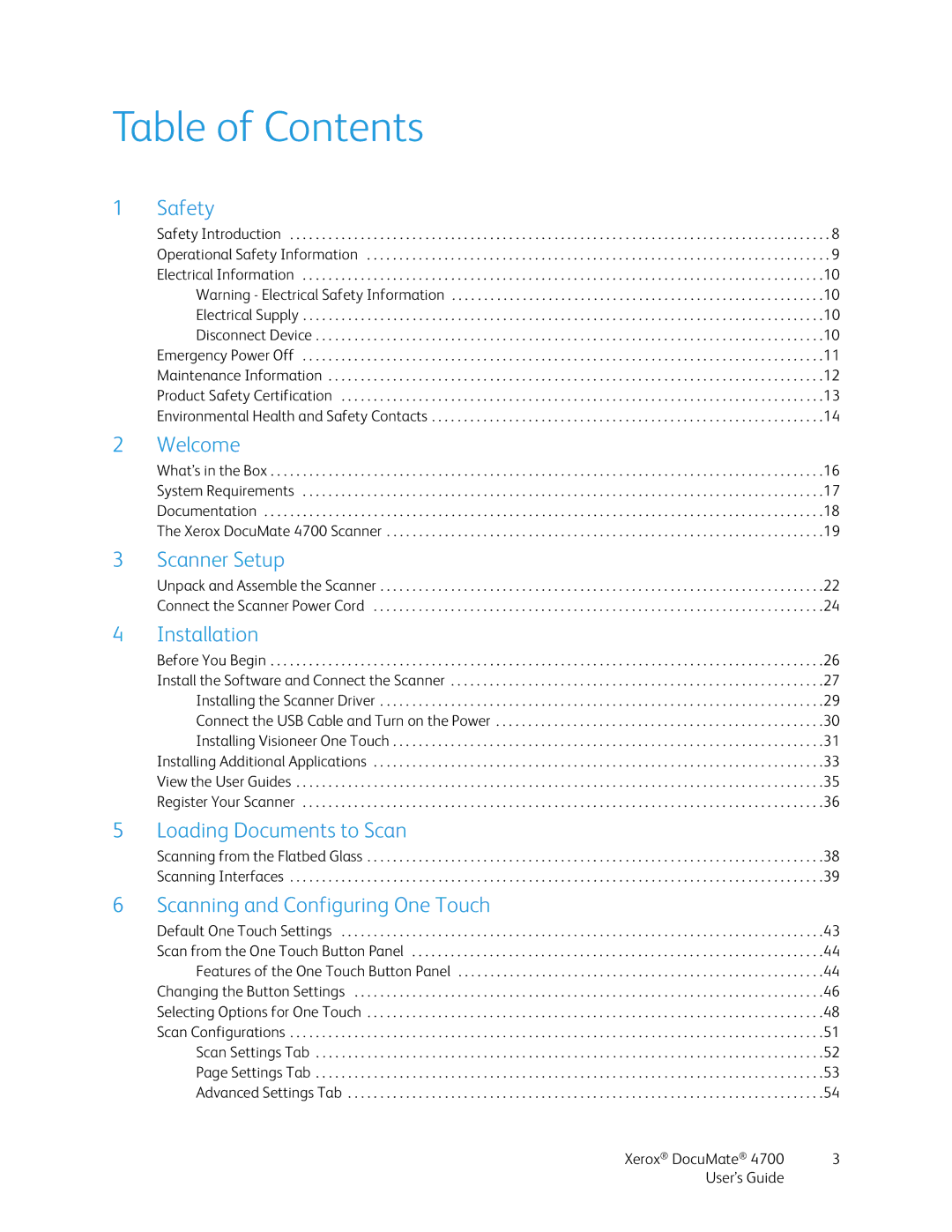 Xerox 4700 manual Table of Contents 