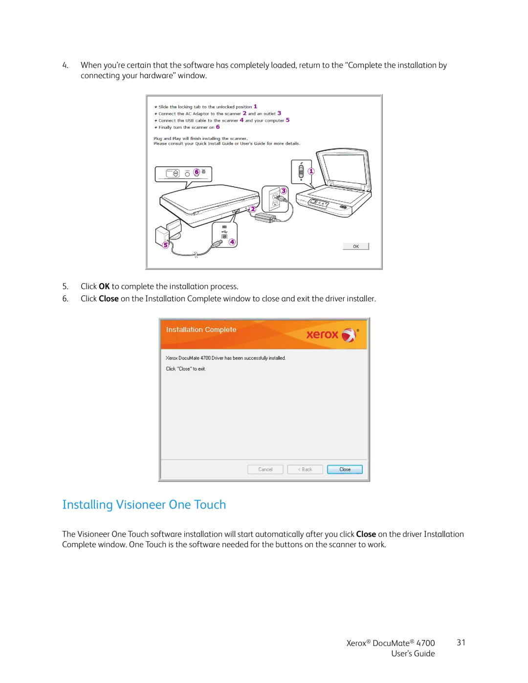 Xerox 4700 manual Installing Visioneer One Touch 