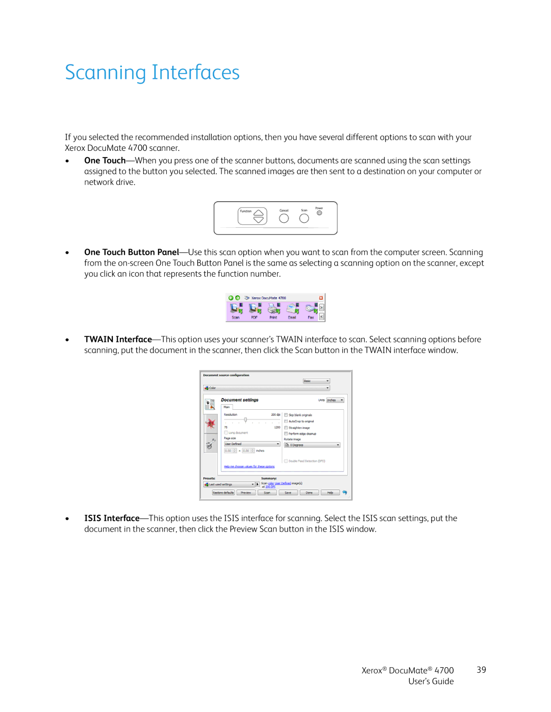 Xerox 4700 manual Scanning Interfaces 