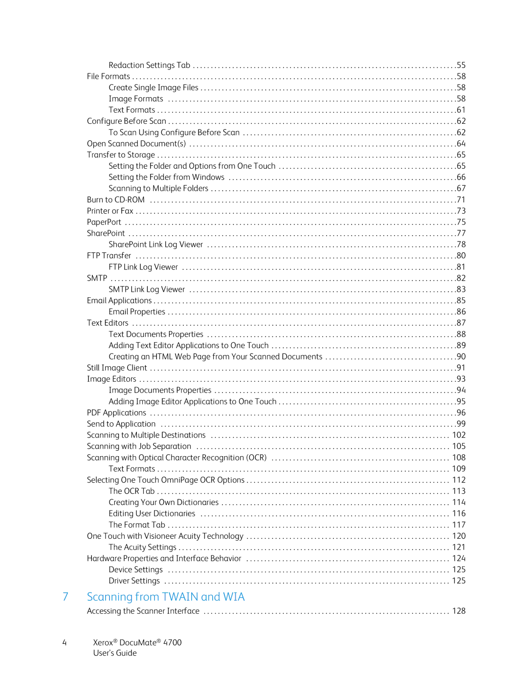 Xerox 4700 manual Scanning from Twain and WIA 