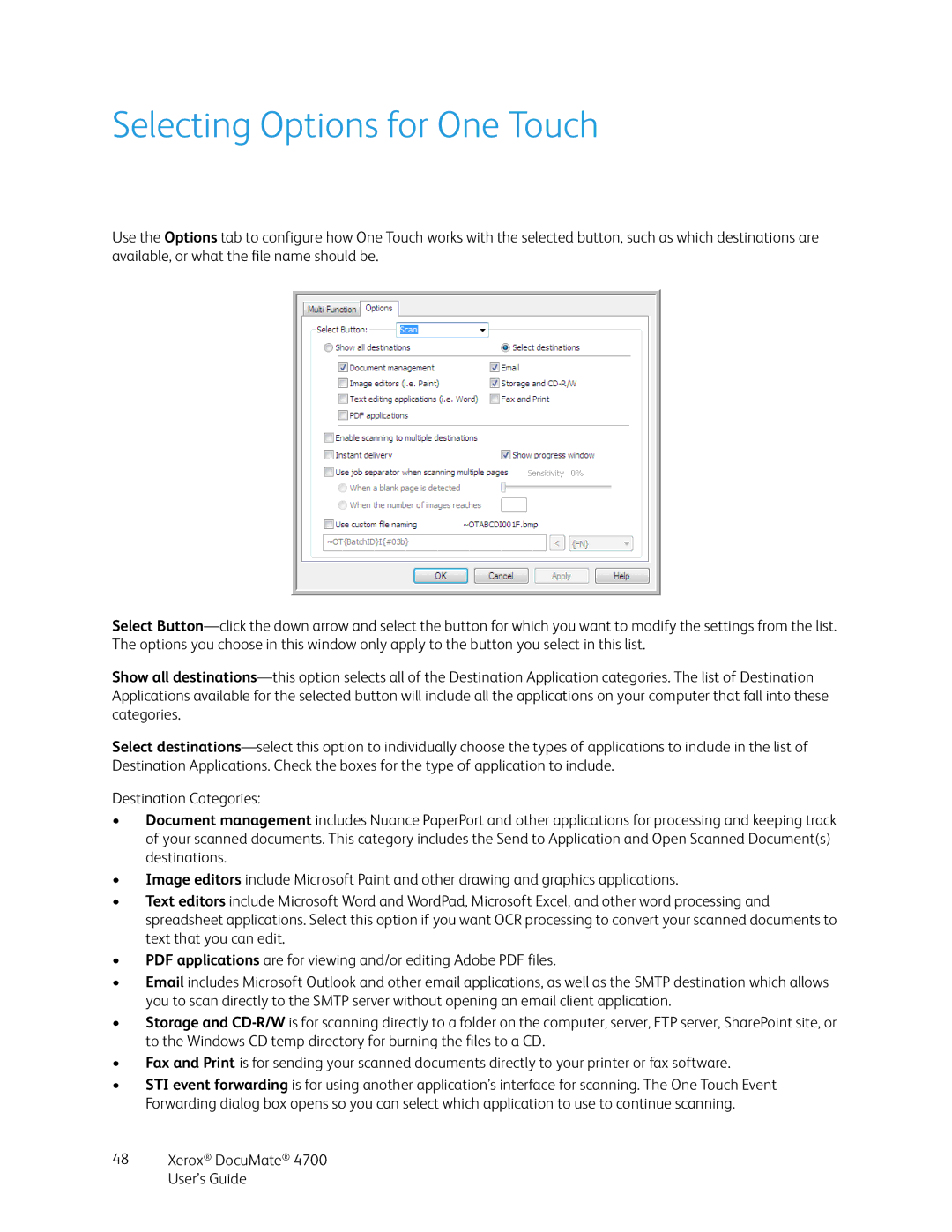 Xerox 4700 manual Selecting Options for One Touch 