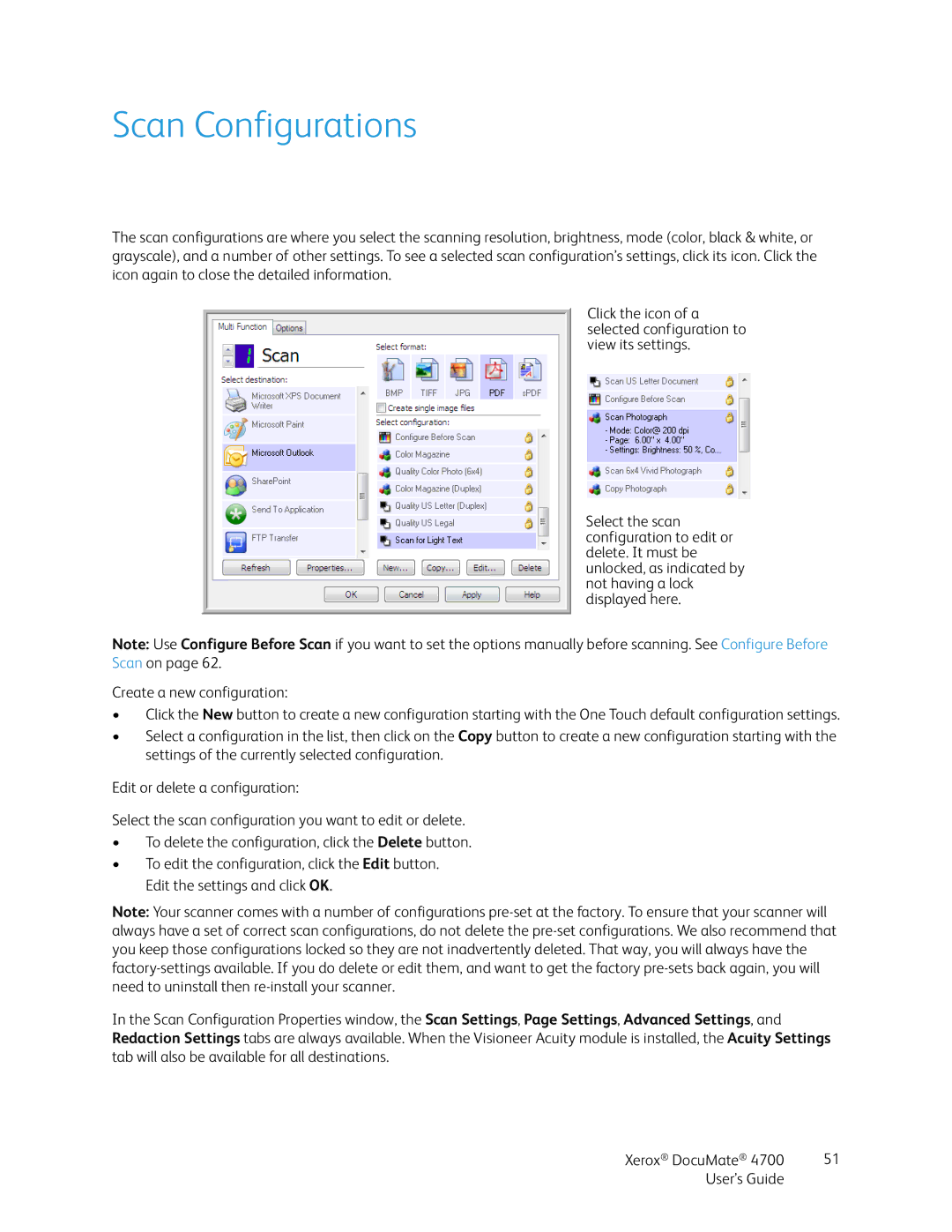 Xerox 4700 manual Scan Configurations 