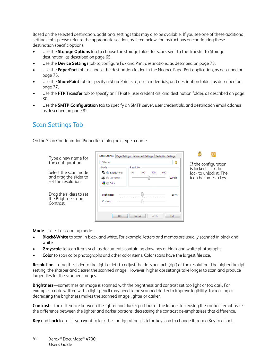 Xerox 4700 manual Scan Settings Tab 