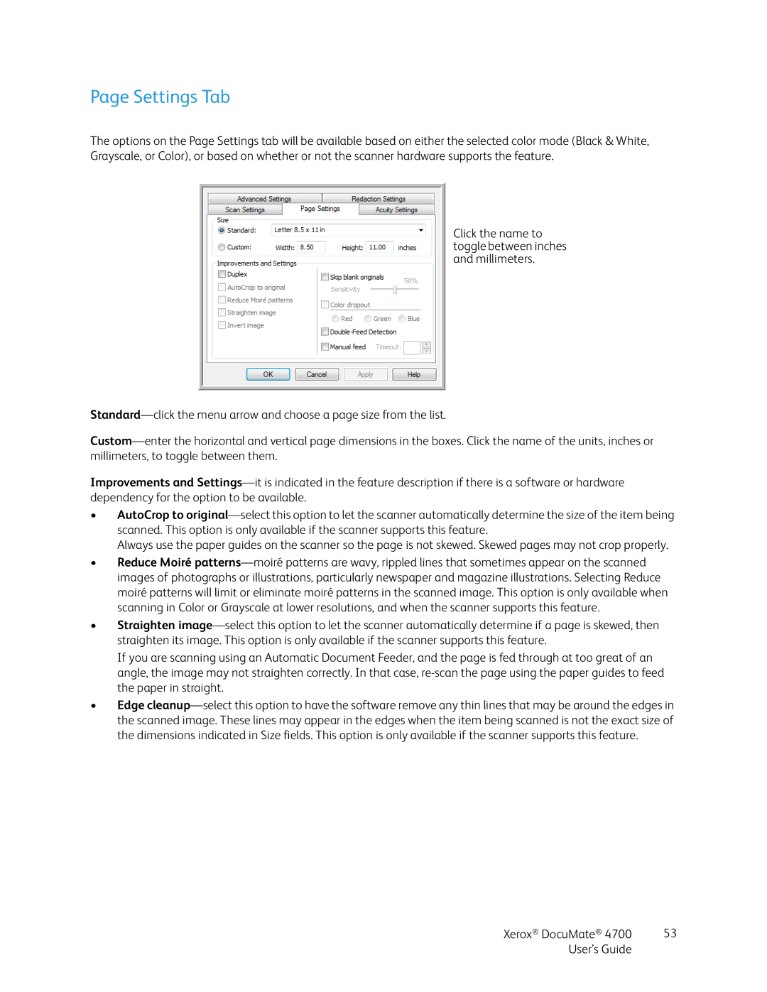 Xerox 4700 manual Settings Tab 