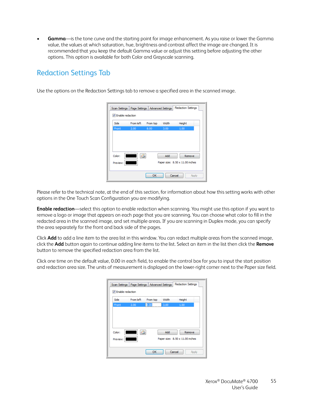 Xerox 4700 manual Redaction Settings Tab 