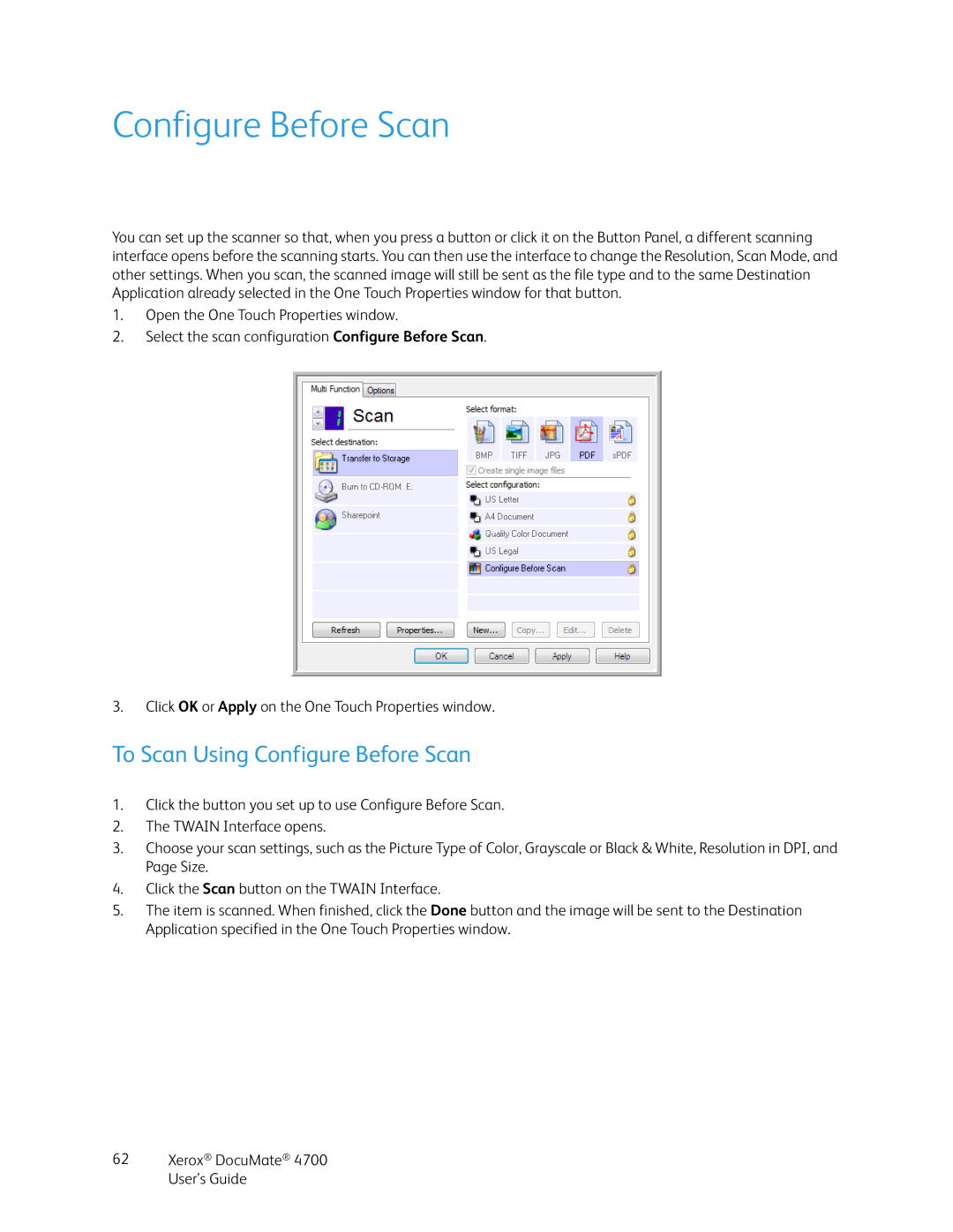 Xerox 4700 manual To Scan Using Configure Before Scan 