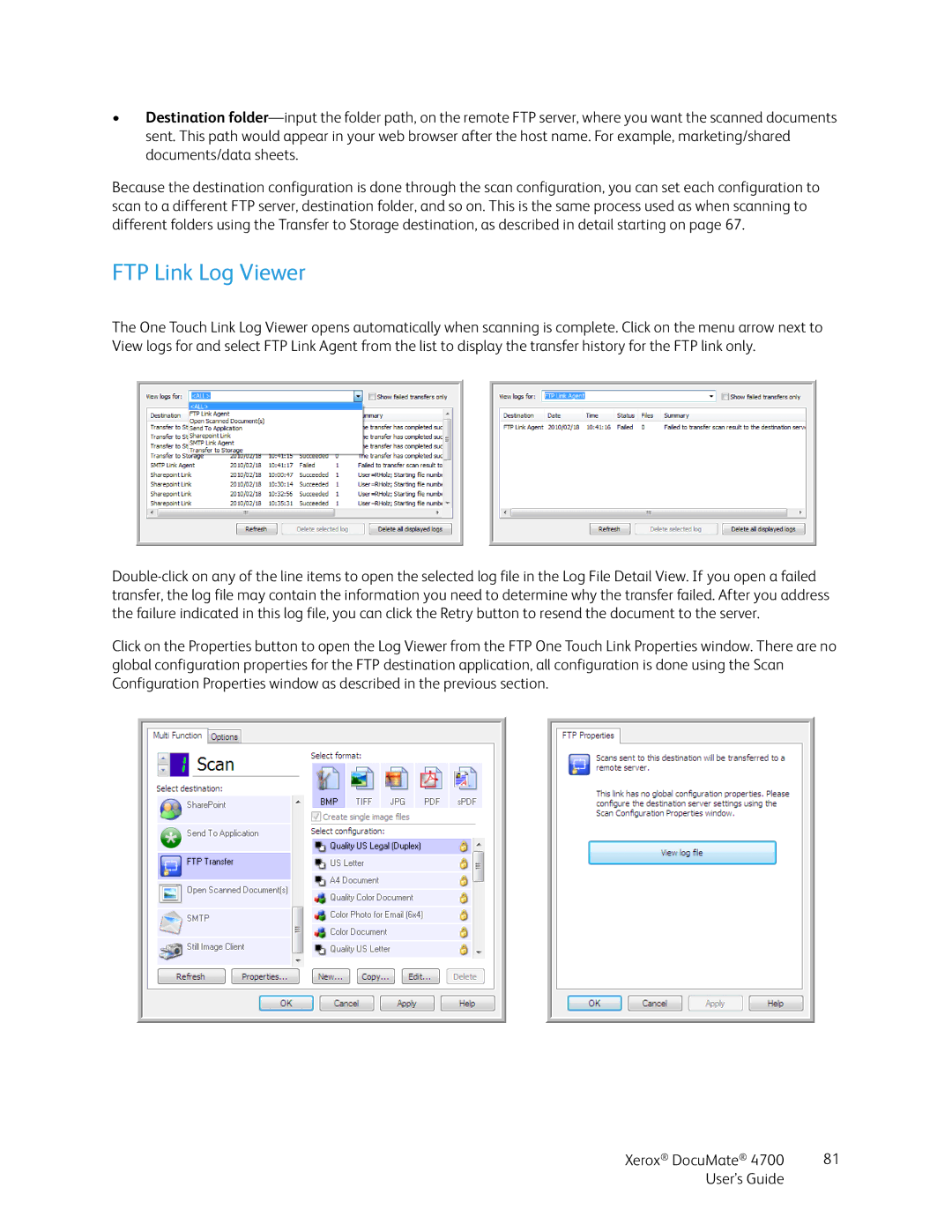 Xerox 4700 manual FTP Link Log Viewer 