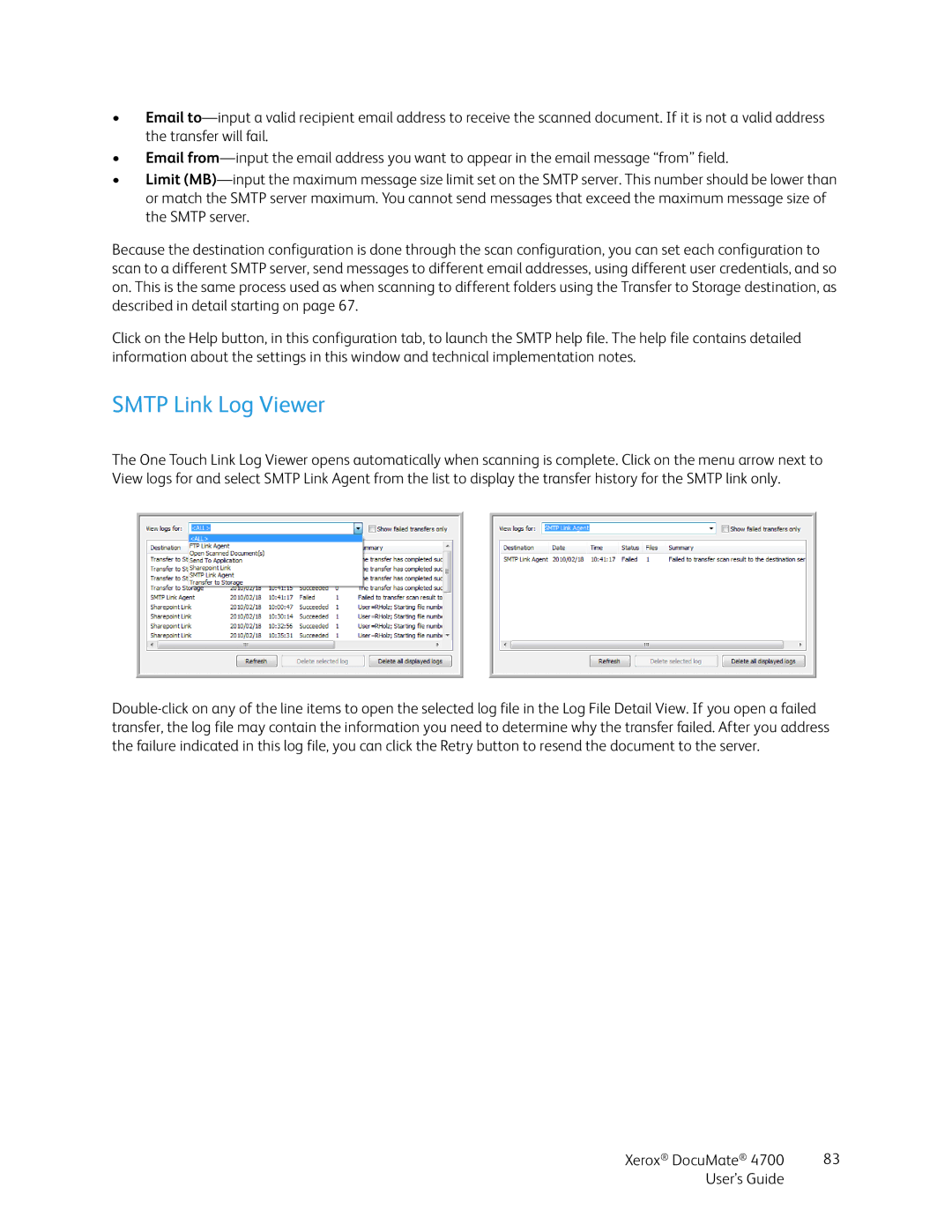 Xerox 4700 manual Smtp Link Log Viewer 