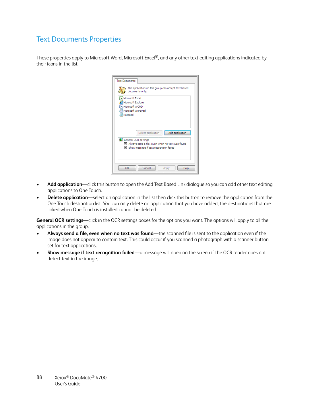 Xerox 4700 manual Text Documents Properties 