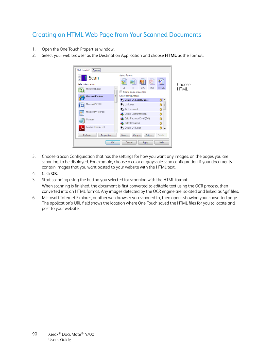 Xerox 4700 manual Creating an Html Web Page from Your Scanned Documents 