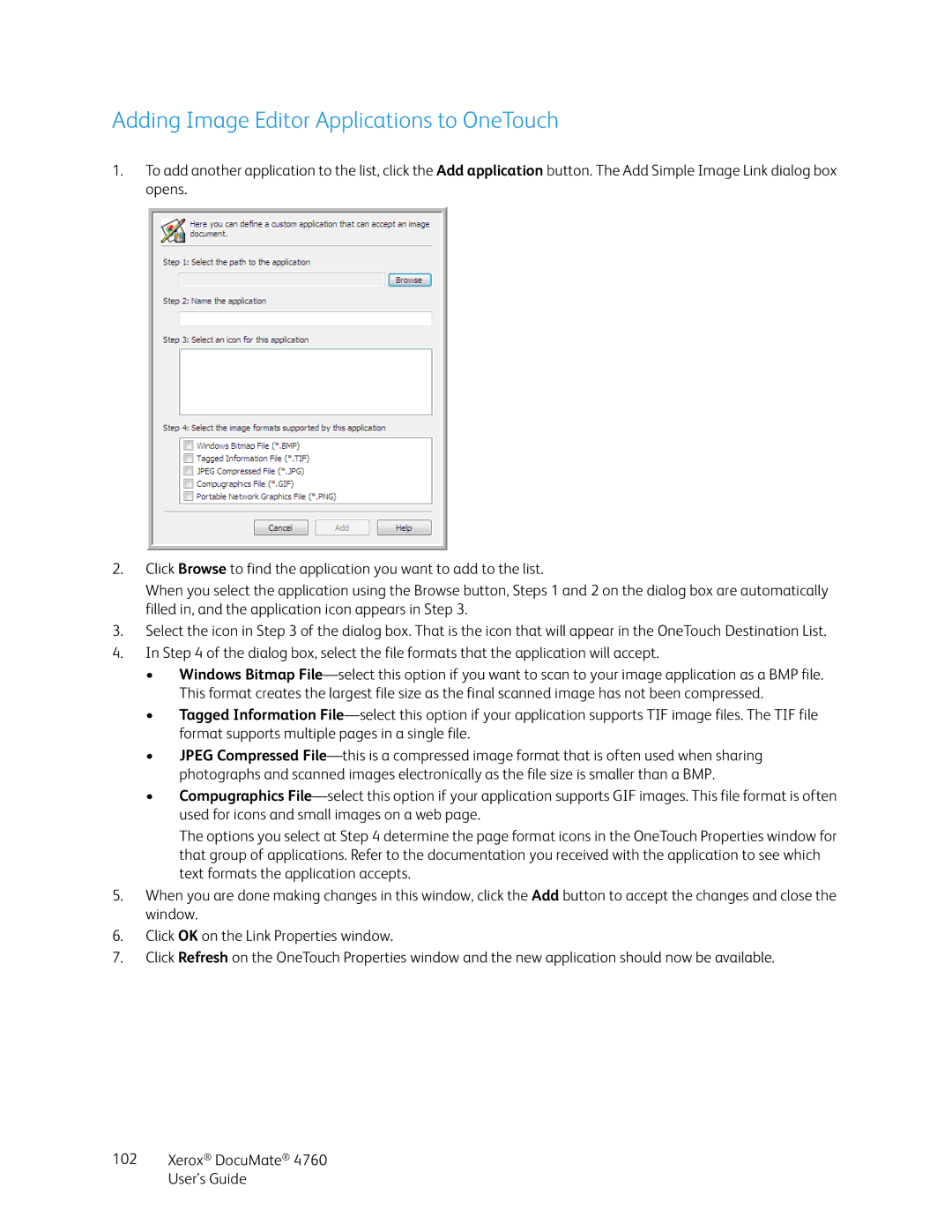 Xerox 4760 manual Adding Image Editor Applications to OneTouch 