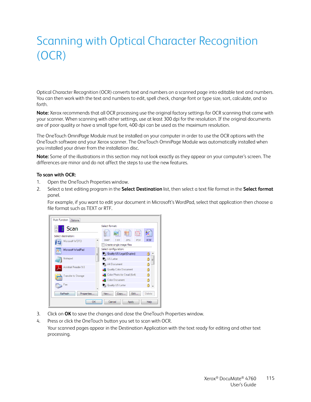 Xerox 4760 manual Scanning with Optical Character Recognition OCR, To scan with OCR 