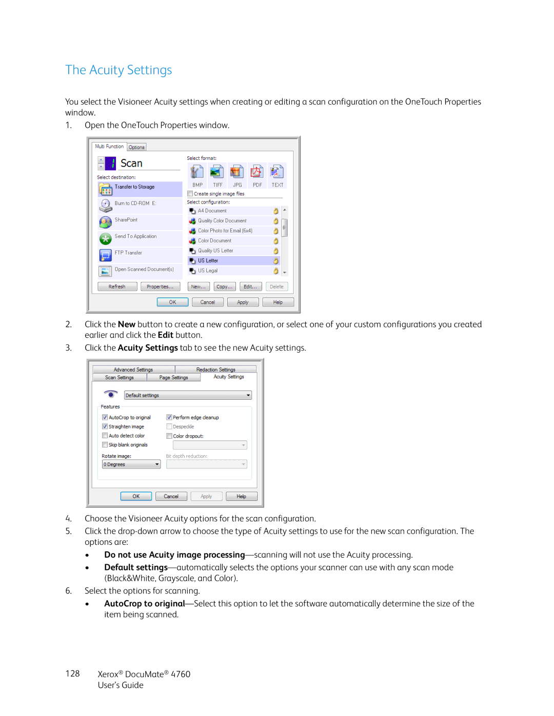 Xerox 4760 manual Acuity Settings 