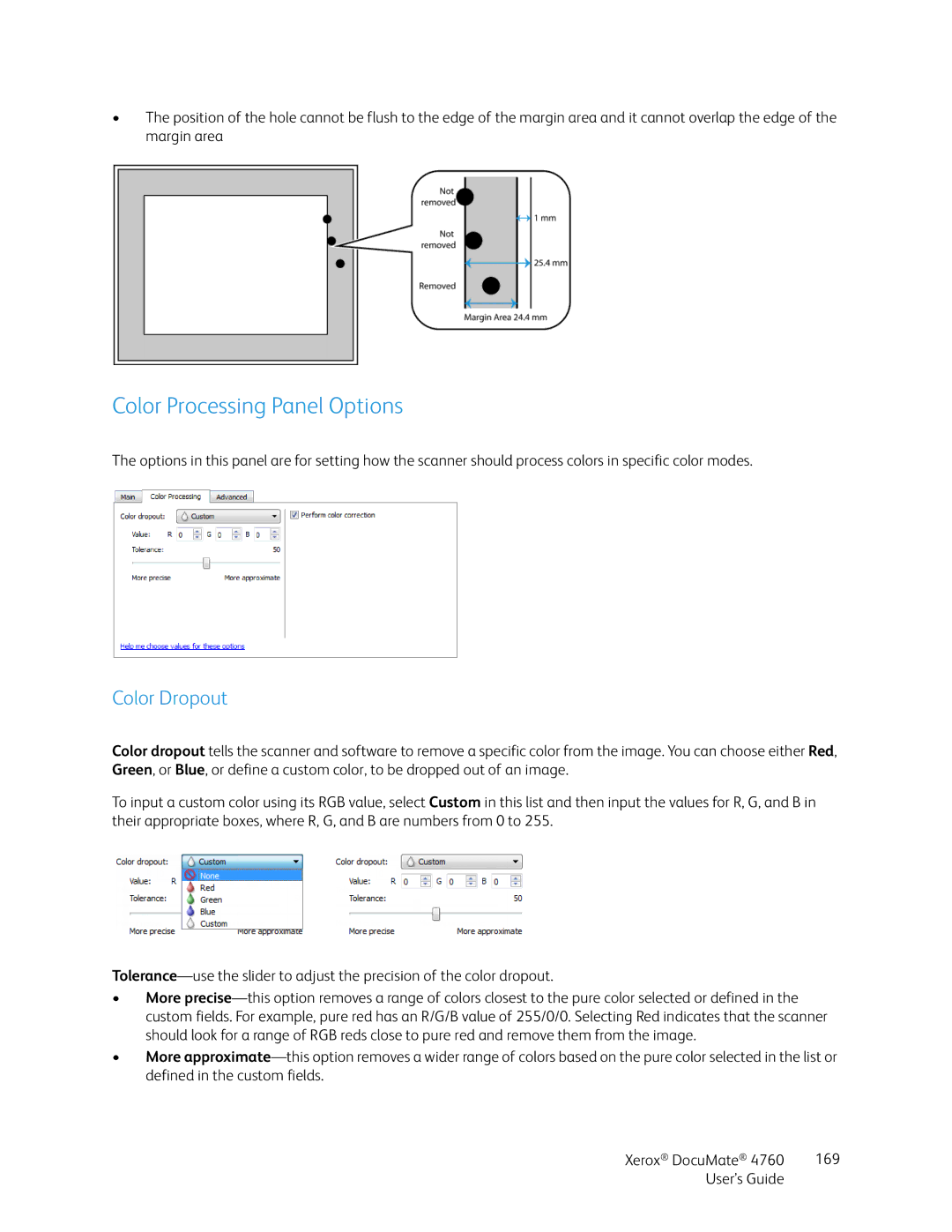 Xerox 4760 manual Color Processing Panel Options, Color Dropout 