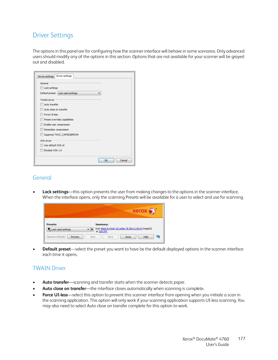Xerox 4760 manual General, Twain Driver 