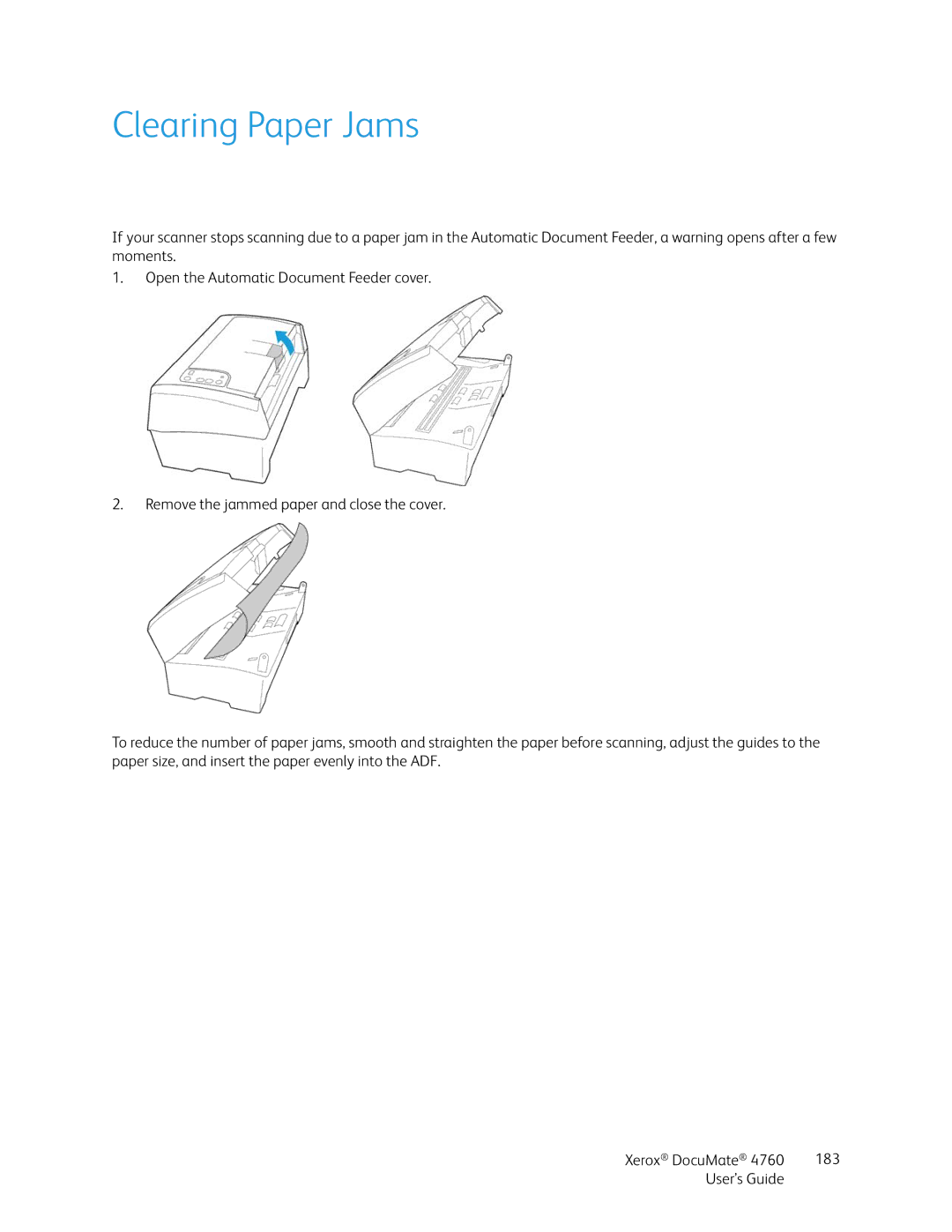 Xerox 4760 manual Clearing Paper Jams 