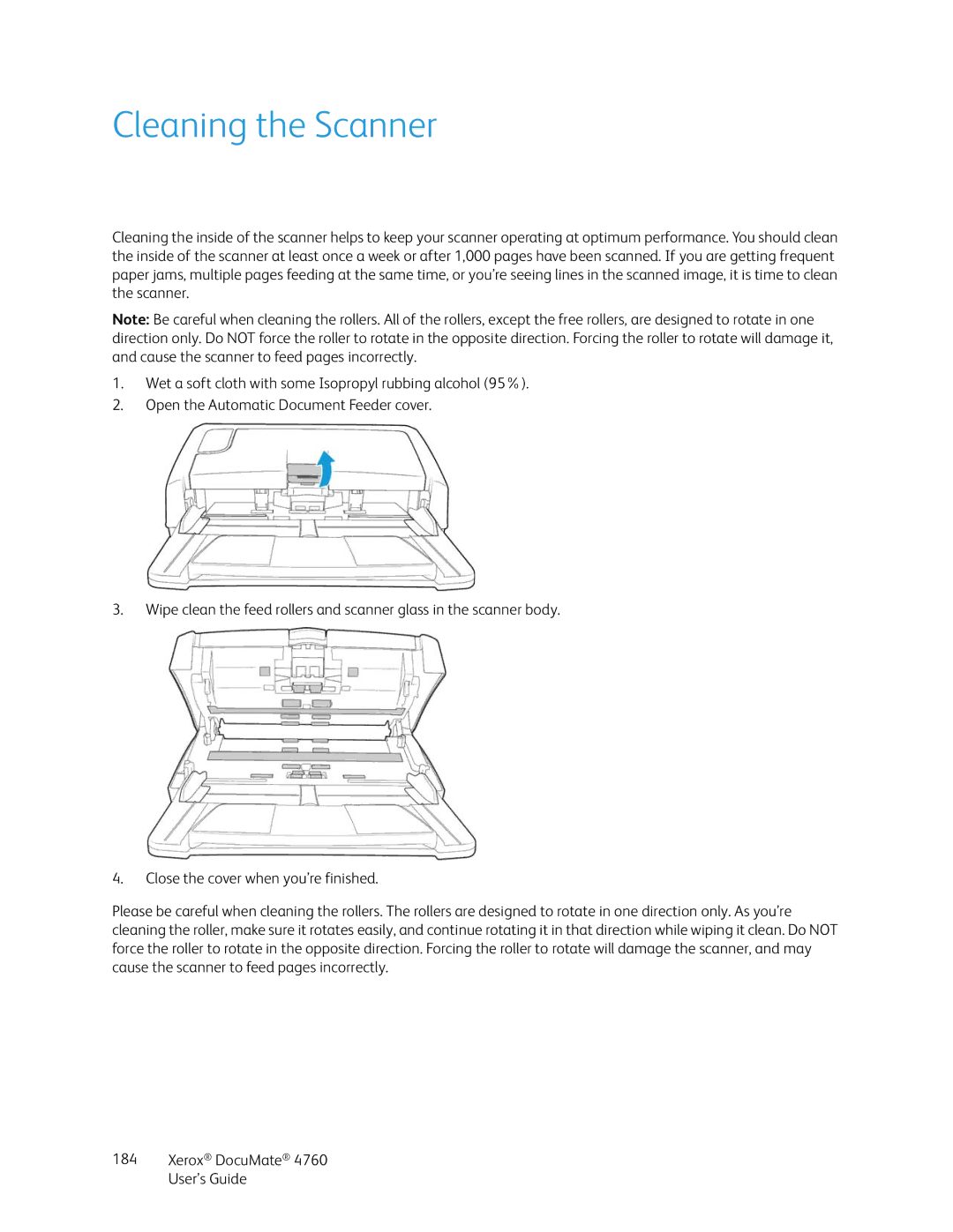 Xerox 4760 manual Cleaning the Scanner 