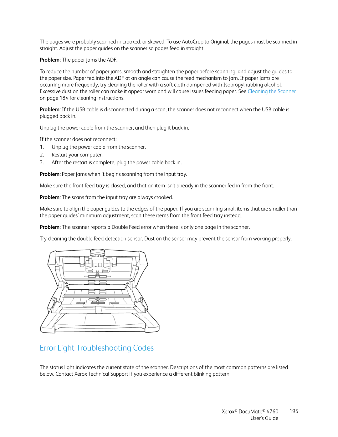 Xerox 4760 manual Error Light Troubleshooting Codes 