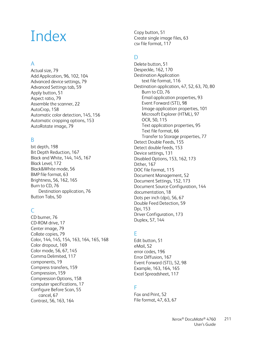 Xerox 4760 manual Index 