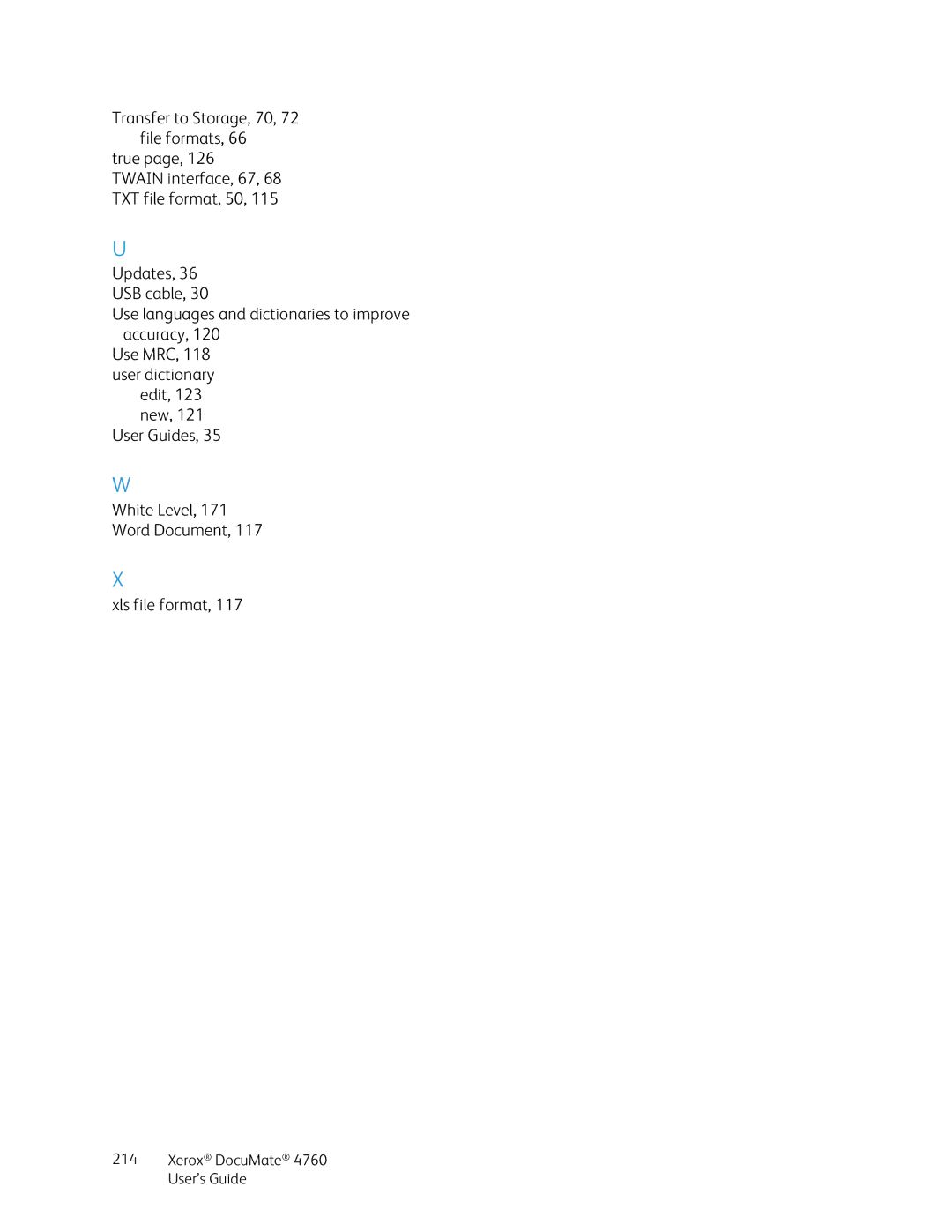 Xerox 4760 manual Transfer to Storage, 70, 72 file formats True 