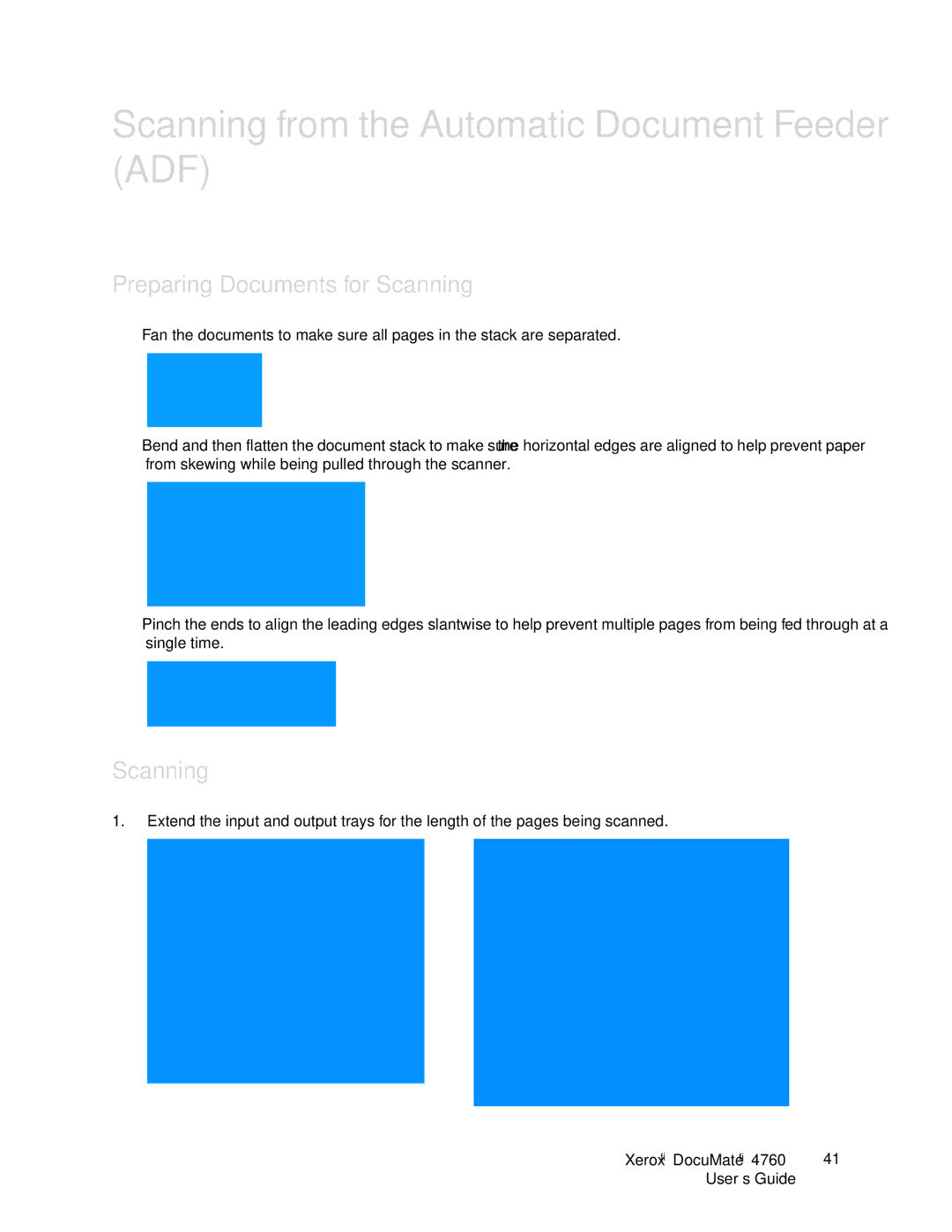 Xerox 4760 manual Scanning from the Automatic Document Feeder ADF, Preparing Documents for Scanning 