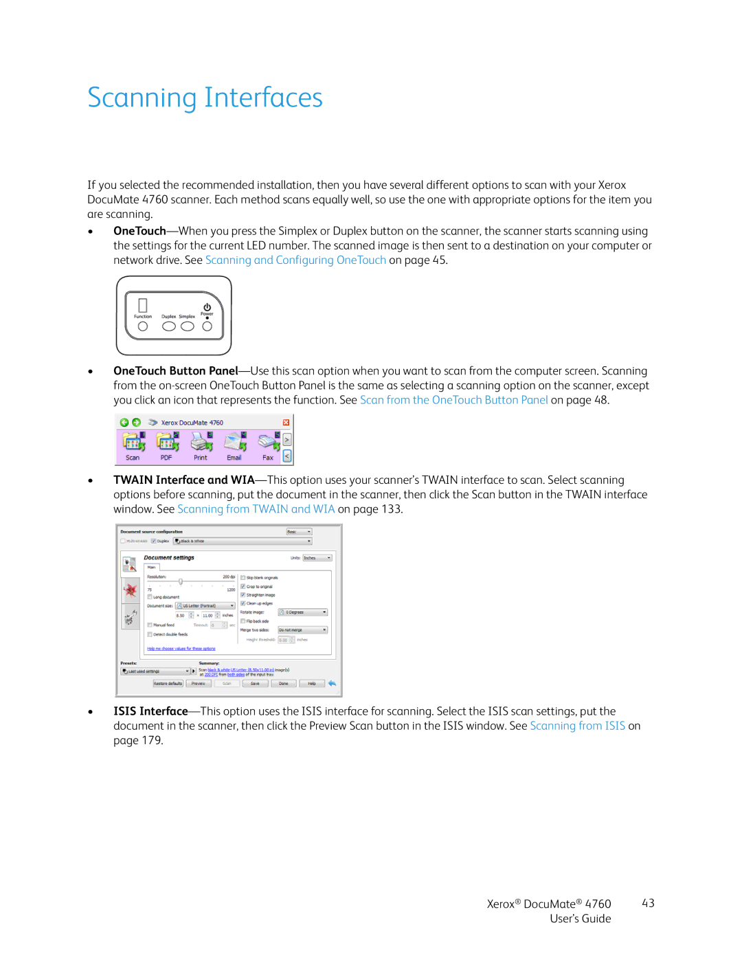 Xerox 4760 manual Scanning Interfaces 