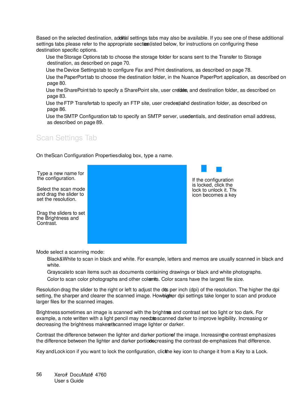 Xerox 4760 manual Scan Settings Tab 