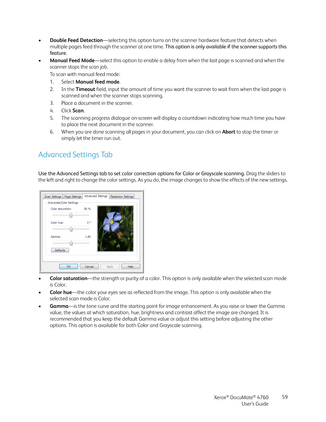 Xerox 4760 manual Advanced Settings Tab, Select Manual feed mode 