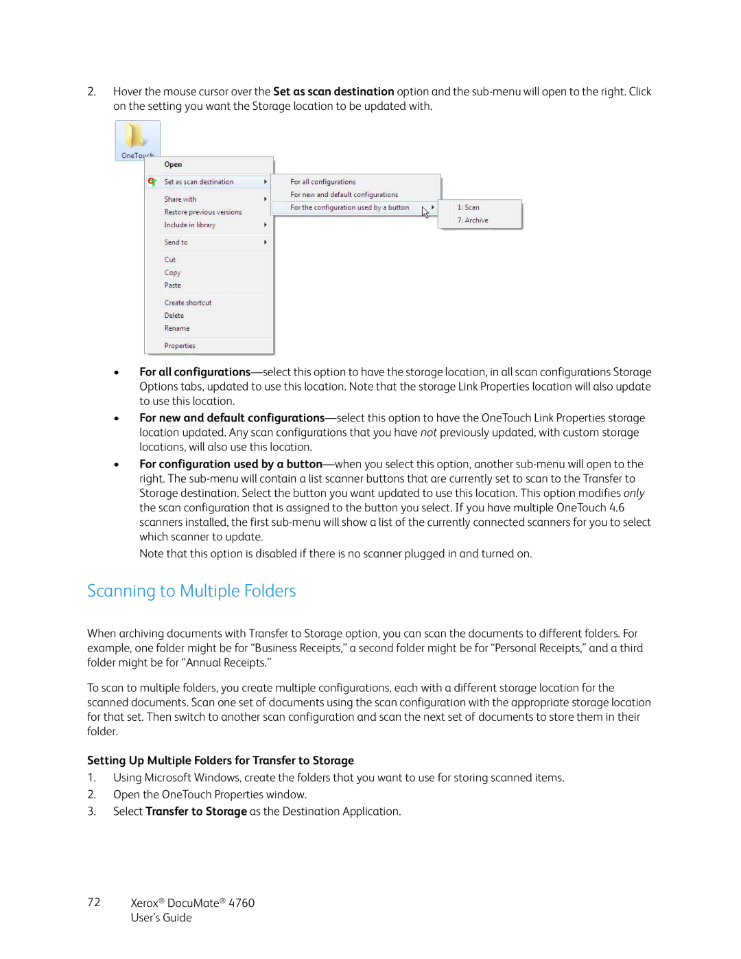 Xerox 4760 manual Scanning to Multiple Folders, Setting Up Multiple Folders for Transfer to Storage 