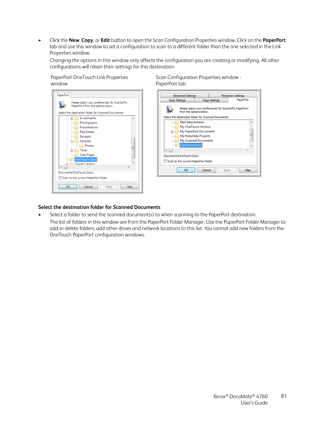 Xerox 4760 manual Select the destination folder for Scanned Documents 