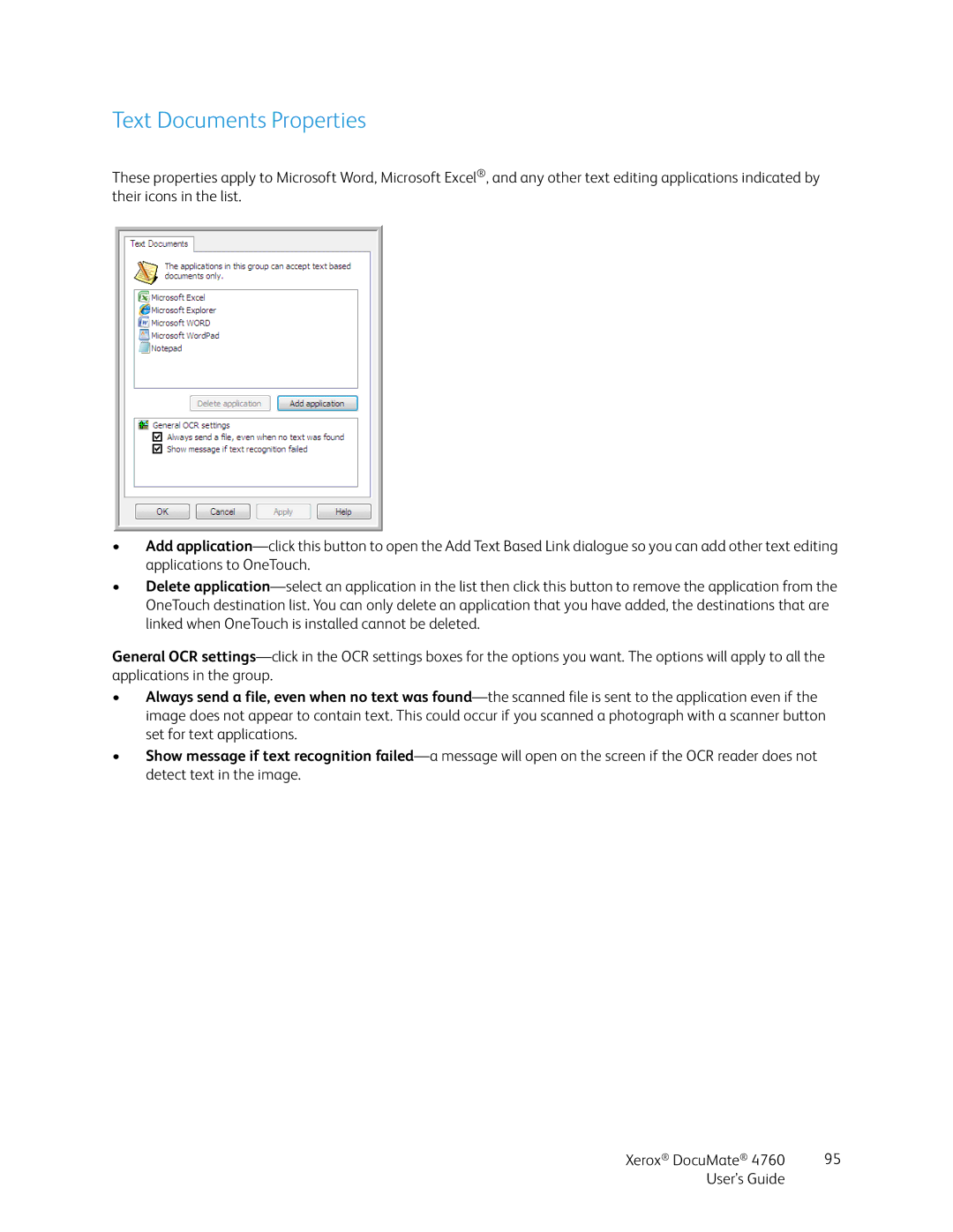 Xerox 4760 manual Text Documents Properties 