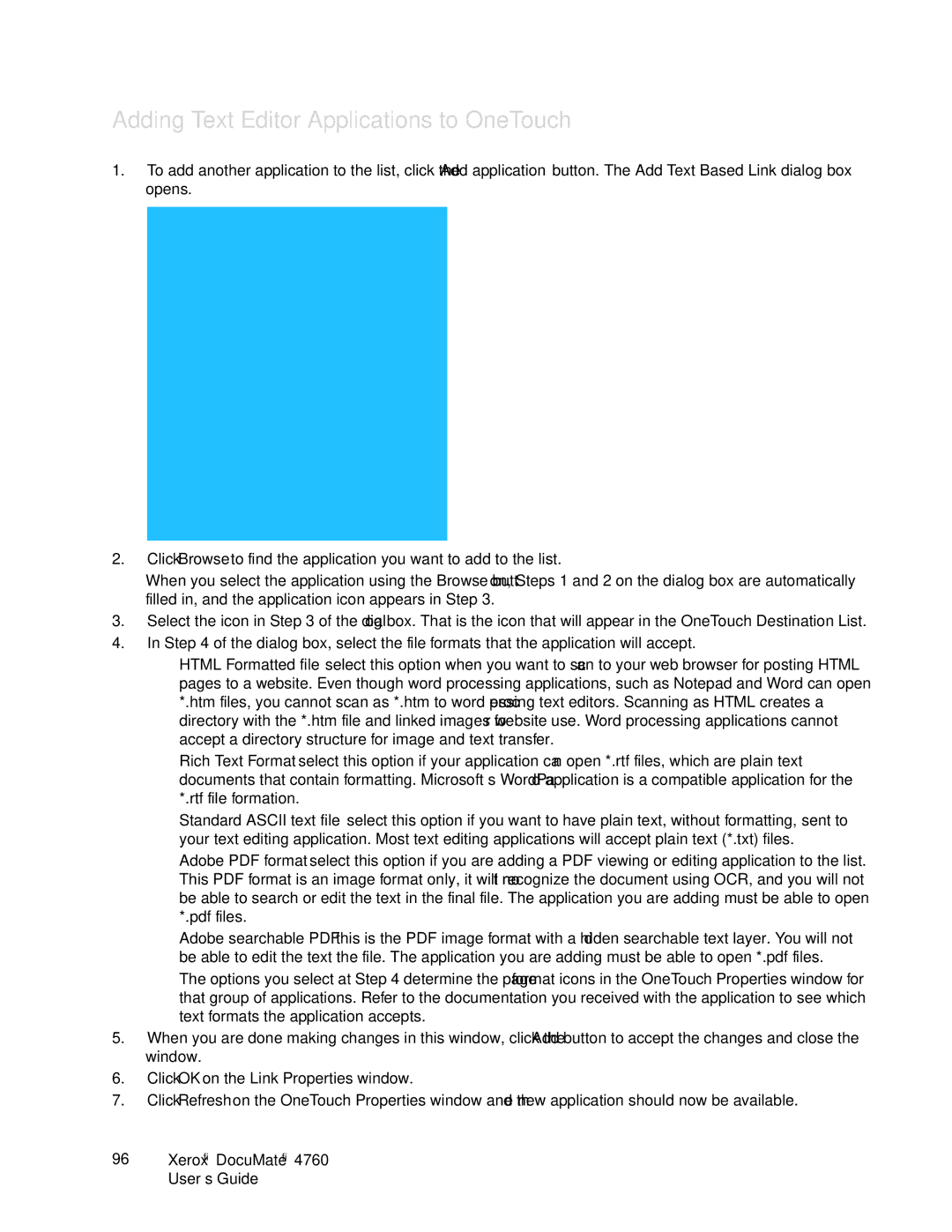 Xerox 4760 manual Adding Text Editor Applications to OneTouch 