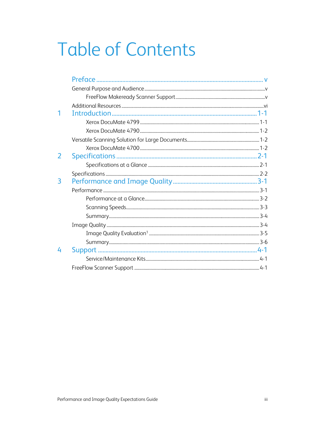 Xerox 4790 specifications Table of Contents 