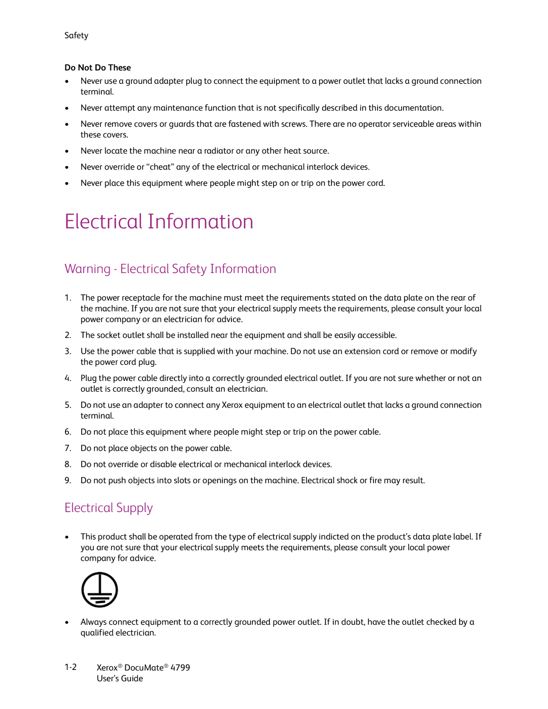 Xerox 4799 manual Electrical Information, Electrical Supply, Do Not Do These 