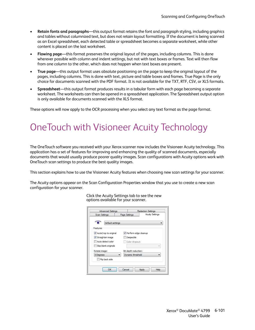 Xerox 4799 manual OneTouch with Visioneer Acuity Technology 