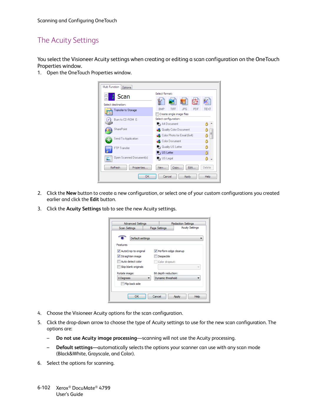 Xerox 4799 manual Acuity Settings 