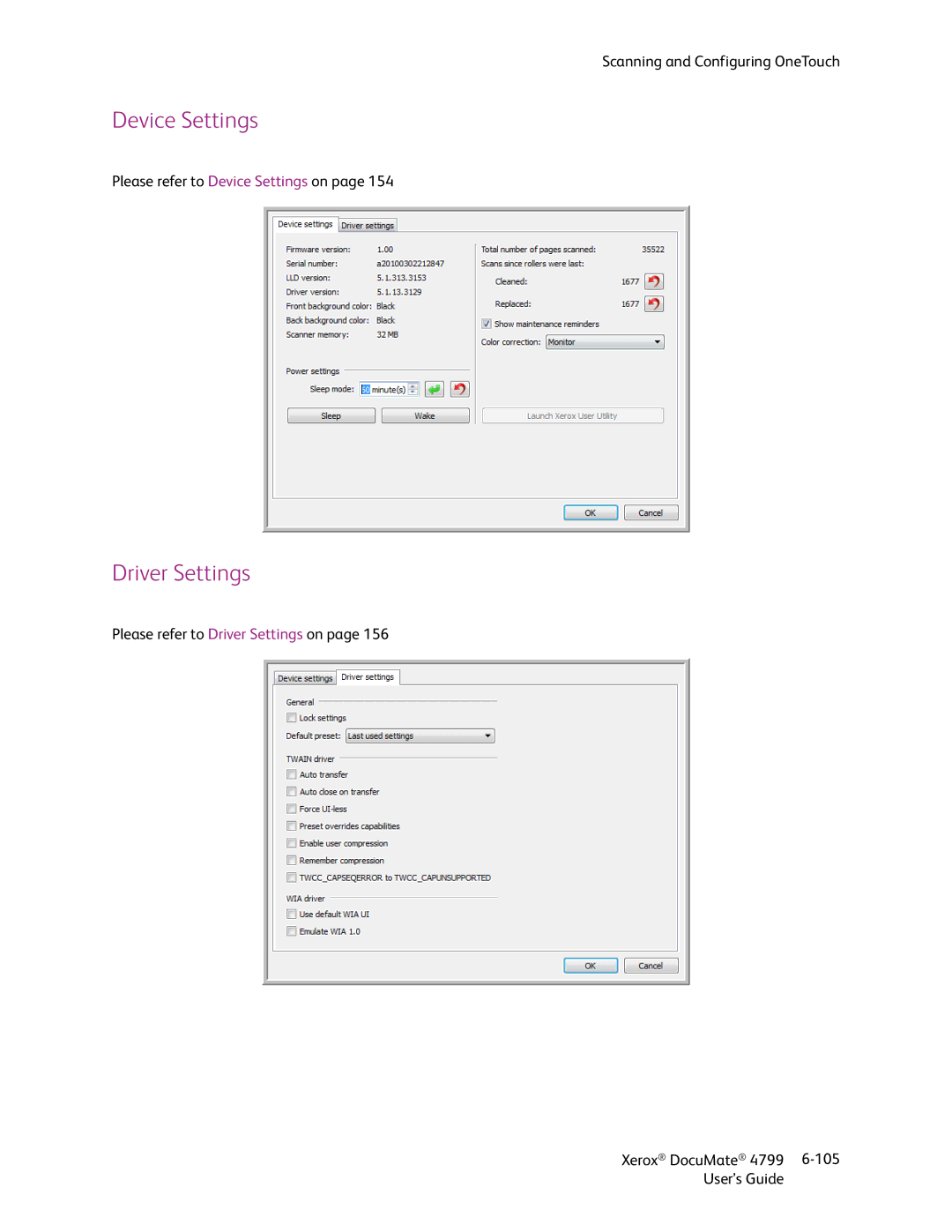 Xerox 4799 manual Device Settings, Driver Settings 